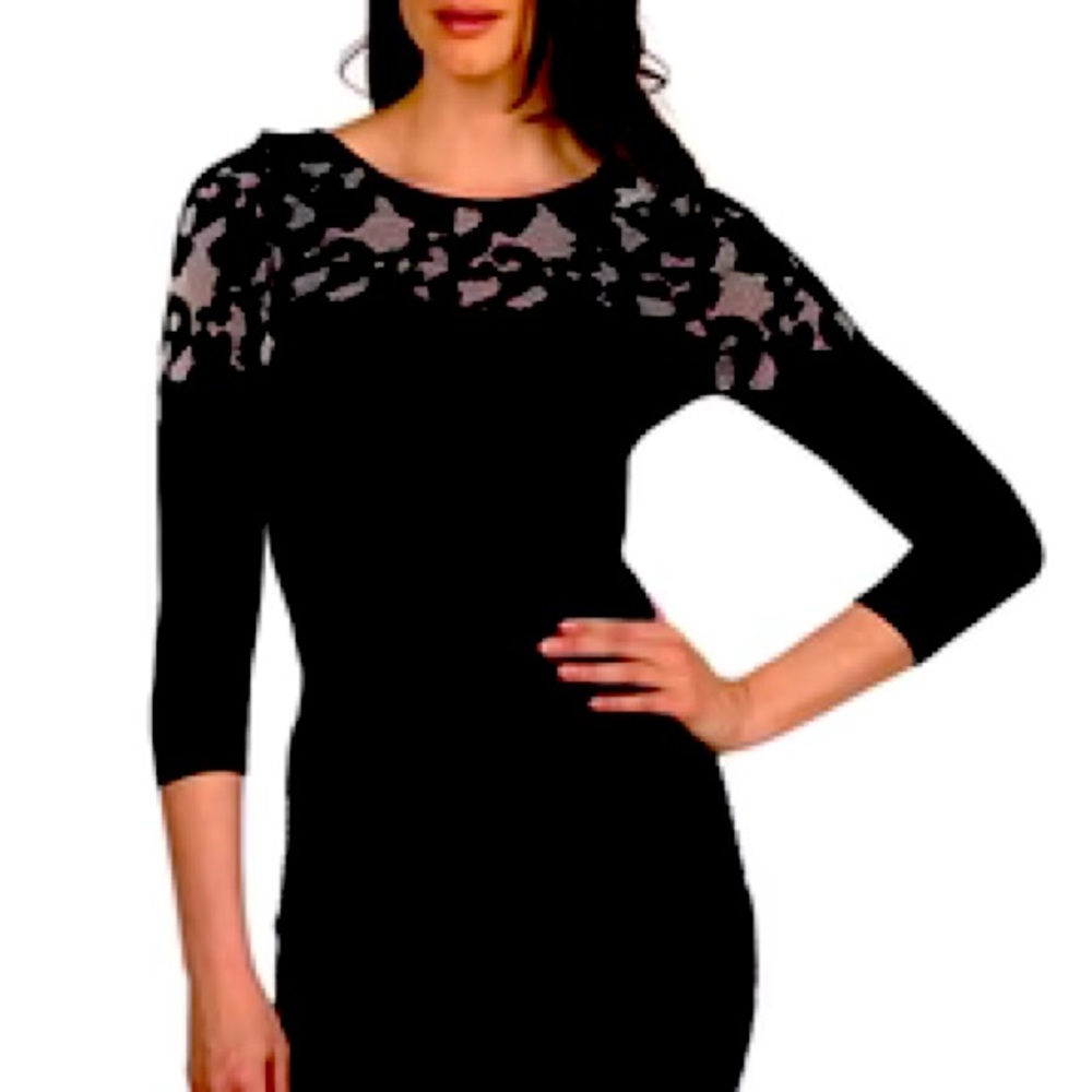 TEES BY TINA BLACK CROCHET 3/4 SLEEVE TOP